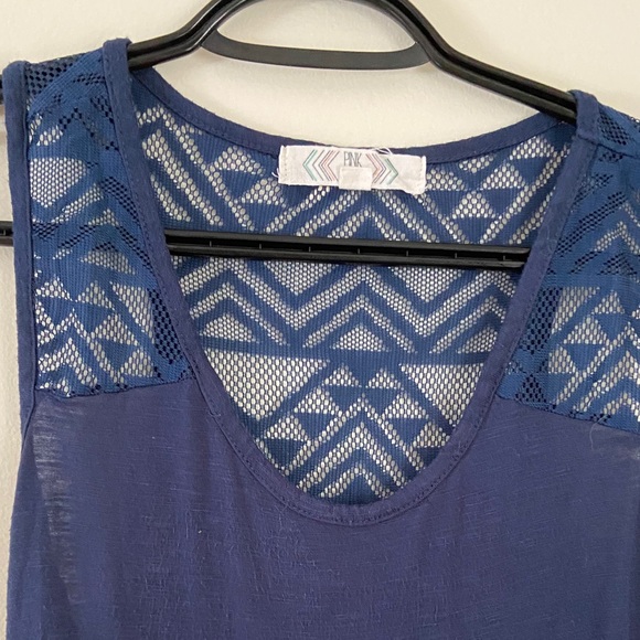🌵4/$20 Navy Blue Pink Rose Lace Flowy Tank Top - Picture 3 of 4